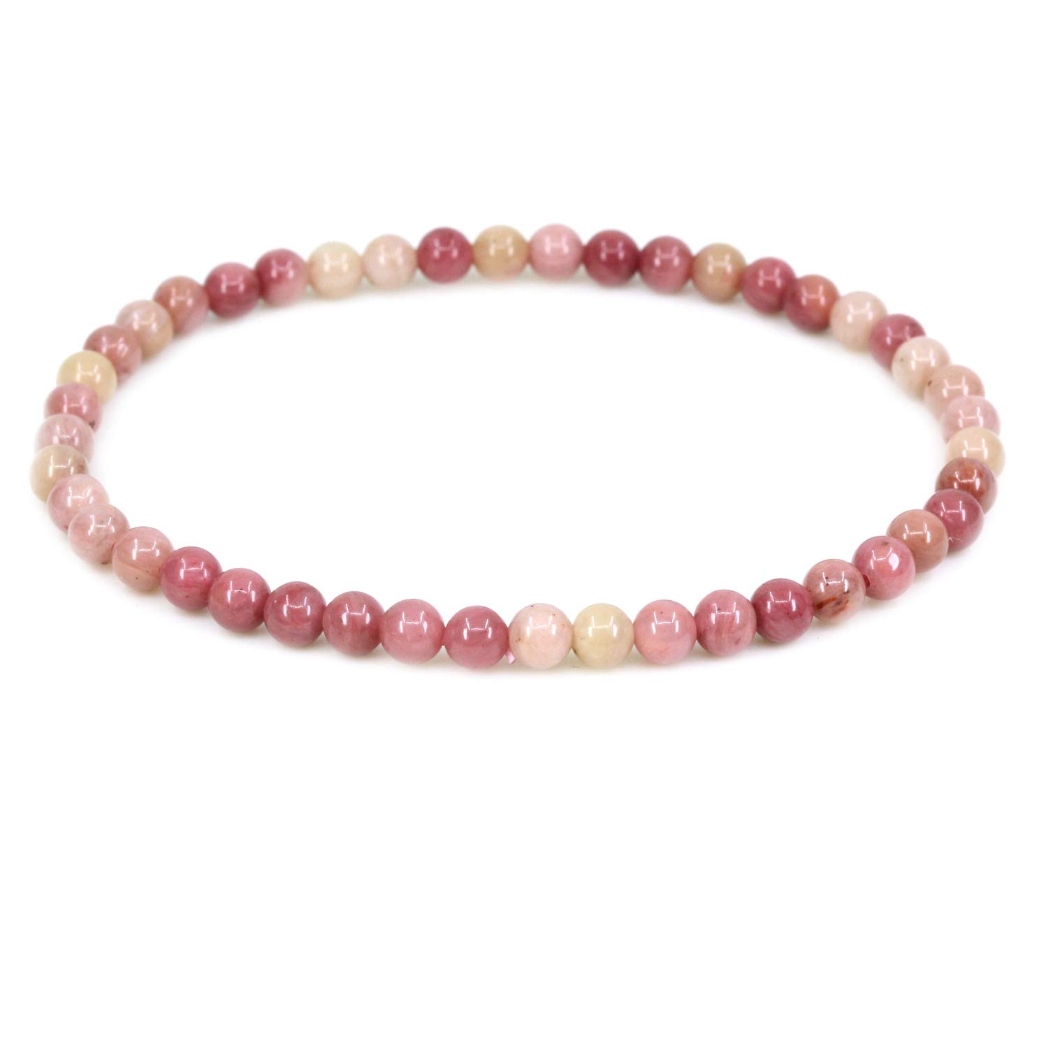 CHENYUE Natural Pink Rhodonite 4mm Round Beads Stretch Bracelet 7" Unisex