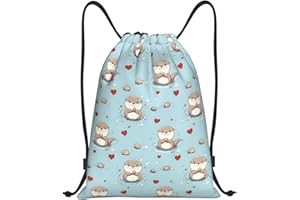 Nevjipu Drawstring Backpack - Cute Beaver Heart Print Small Drawstring Gym Bag for Women Men, Sports Cinch String Bag Backpac