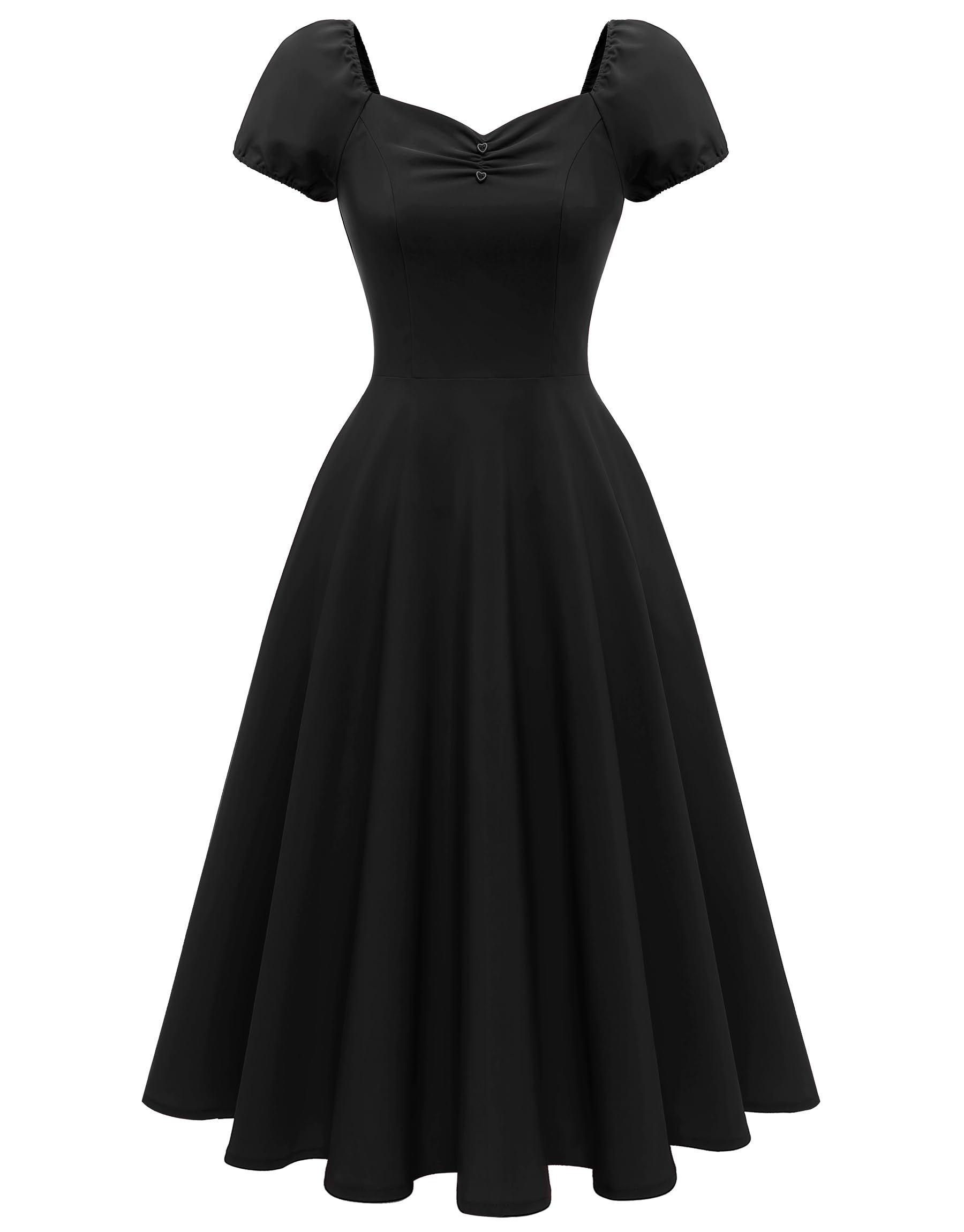 Photo 1 of (SMALL) (USED/FAIR) (BAGGED) Wedtrend Womens 1940s Dress with Pocket Cocktail Dress Vintage Dress 50s Outfit Puff Sleeve Retro Dress Midi Rockabilly Dress WTP30021BlackS