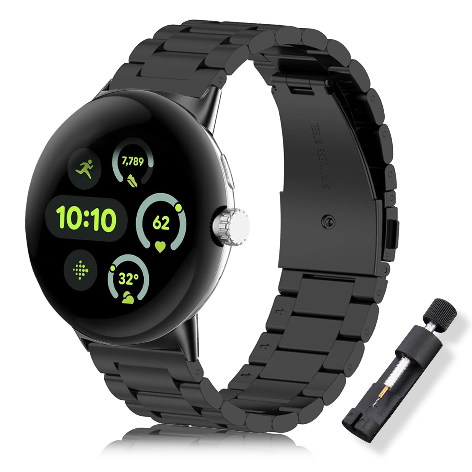 ToVioc Bracelet Compatible with Google Pixel Watch 3 41 mm/2/1, Men & Women Stainless Steel Replacement Strap for Google Pixel Watch 3 41 mm/2/1 - Black — image 1