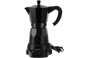 Lemosae Coffee Pot 6 Cup Electric Espresso Coffee Maker Italian Moka Maker 300ml Portable Aluminum Espresso Machine Cafetera Moka Pot with Detachable Base, Gift for Home Travel(Black)