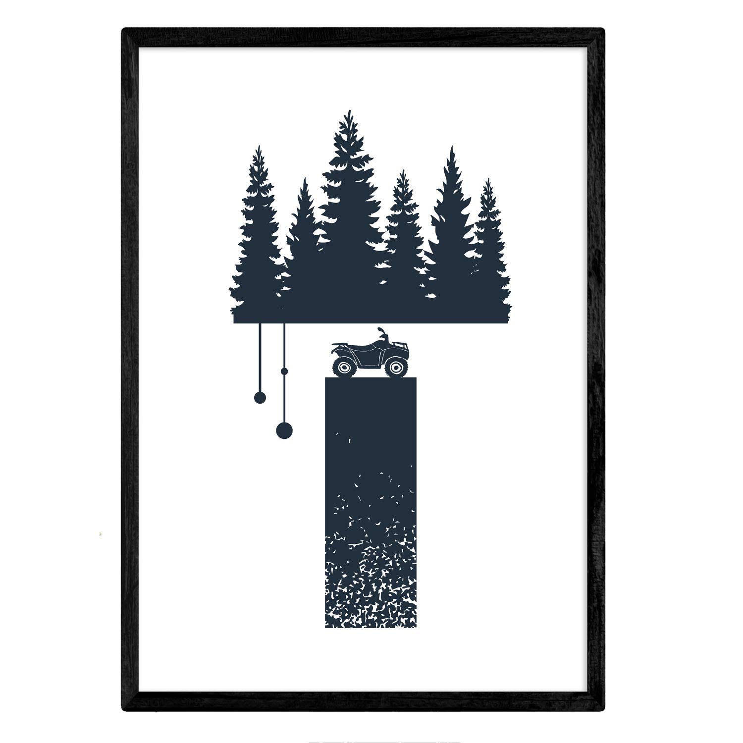 Nacnic Letter T with forest, and motorcycle. Naturaleza.Posters of letters with design. A4 unframed — image 1