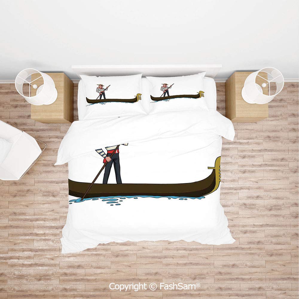 FashSam Luxury 4 Pieces Duvet Cover Bedding Set Illustration of Gondola in Romance City Venice European Symbol of Love Italian Decor for Family(Double)