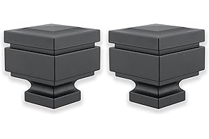 BLASTHOME® Luxury Step Square Finials – Fits Only Signature Collection Curtain Rods (Rod Not Included) – Premium Quality, Heavy Metal – Set of Two – Matte Graphite Finish