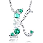 VIKI LYNN Initial Necklace for Women 925 Sterling Silver Letter A to Z Pendant Necklace with Green Cubic Zirconia Mother’s Day Anniversary Graduation Charm Jewelry Gift for Women, Mom, Wife, Friend