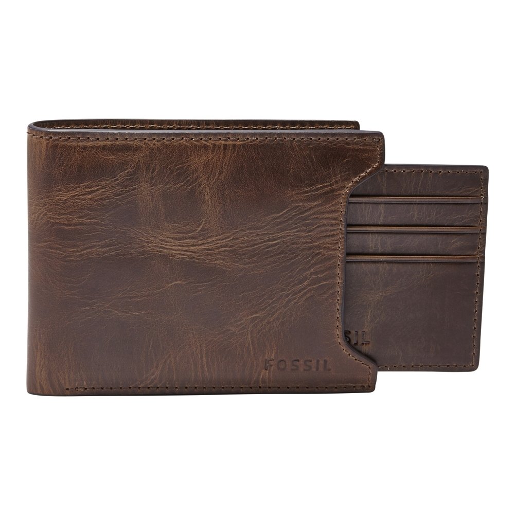 Fossil Wallet for Men Derrick, 100% Leather Bifold Dark brown 11.5 cm L x 2 cm W x 9 cm H ML3685201