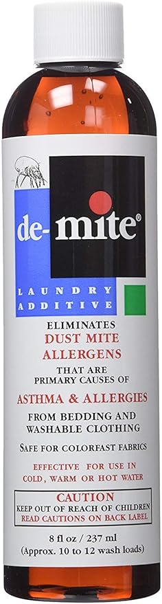 Amazon Com Demite Laundry Additive Allergen Eliminator Fragrance Free Toxin Free Safely Removes Dust Mites Allergens From Bedding Clothes Hypoallergenic Solution 8 Ounce Bottle Health Personal Care
