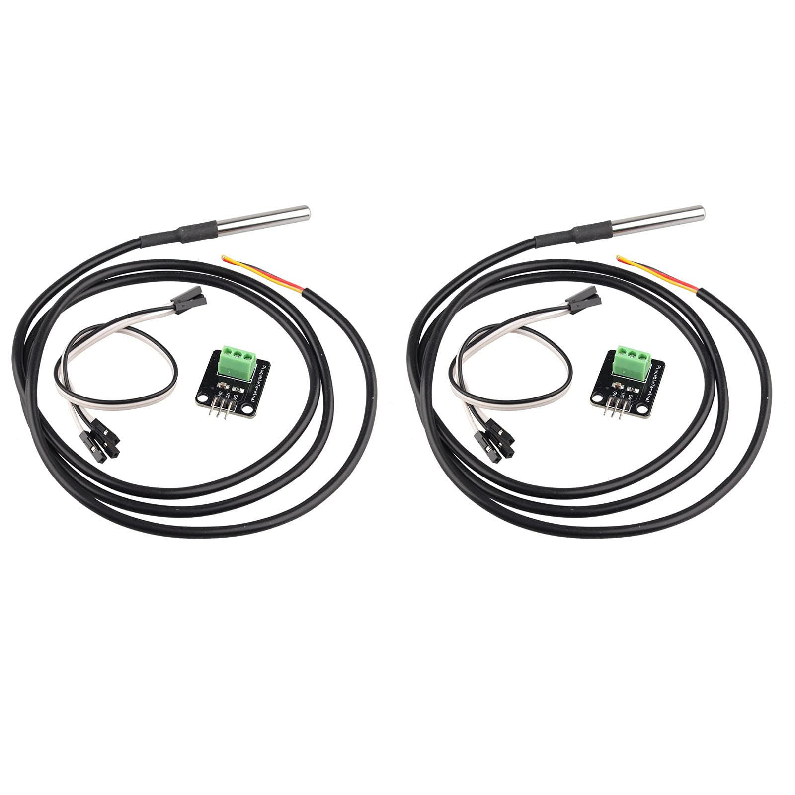 HALJIA 2PCS DS18B20 Temperature Sensor Module Kit Electronic Building Block 1m/39.3" Digital Waterproof Sensor Cable Stainless Steel Probe Terminal Adapter with 3Pin Cable Compatible with Arduino