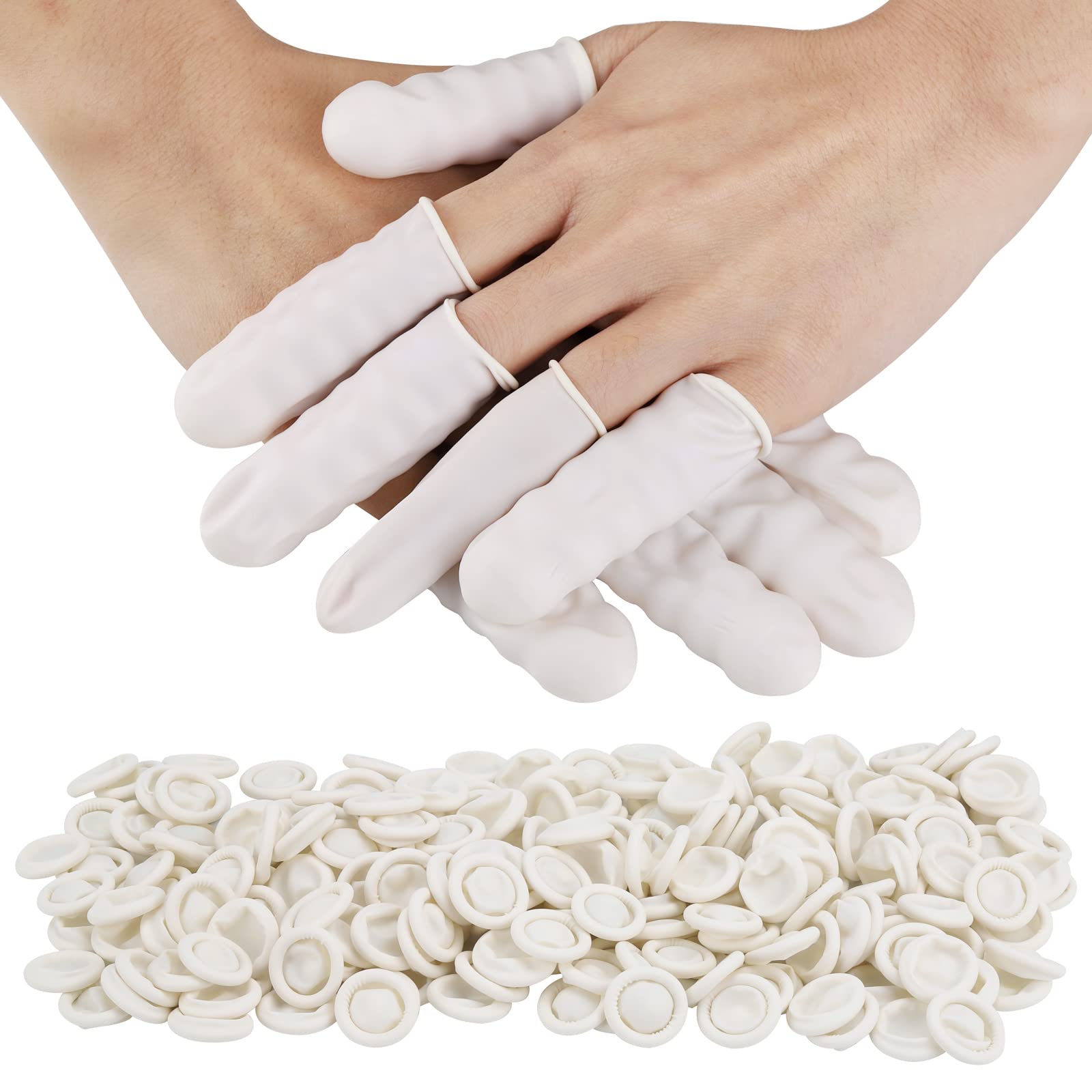 300 Pcs Latex Finger Cots Large Latex Finger Cots White Disposable Latex Finger Cots Rubber for Injured Finger,Cracked Finger,Sports(White)