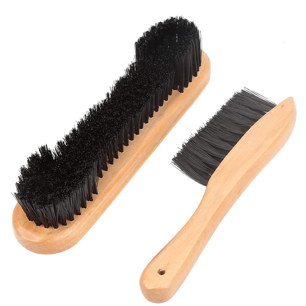 CENPEK 2Pcs Pool Table Brush Cleaner Kit, Billiard Table Brush Snooker Pool Table Brush with Cloth Brush Table Rail Brush Wooden Handle Cleaning Tool