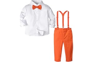 A&J DESIGN Toddler Suits for Boys Baby Easter Gentleman Suspender Formal Wedding Dress Halloween Outfit White Orange 2-3T
