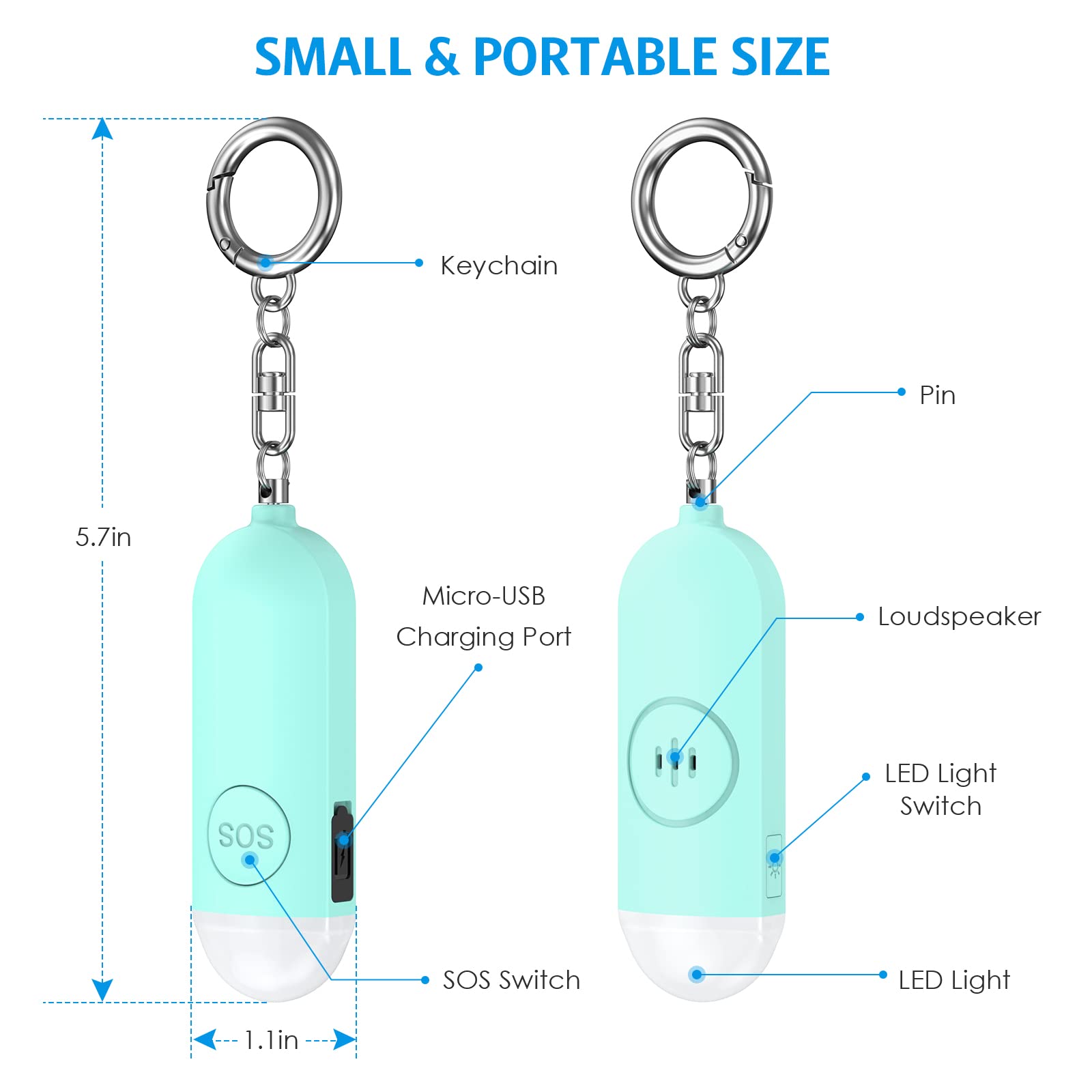 AMIR Safe Sound Personal Alarm - 130DB Keychain with LED Lights, Emergency Safety Alarm for Women, Men, Children, Elderly - Blue
