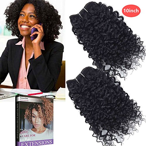 Emmet Short Kinky Curly Hair Extension 100% Brazilian Human Hair Weave 50g/Bundle 100g/Pack, with Hair Care Ebook (10