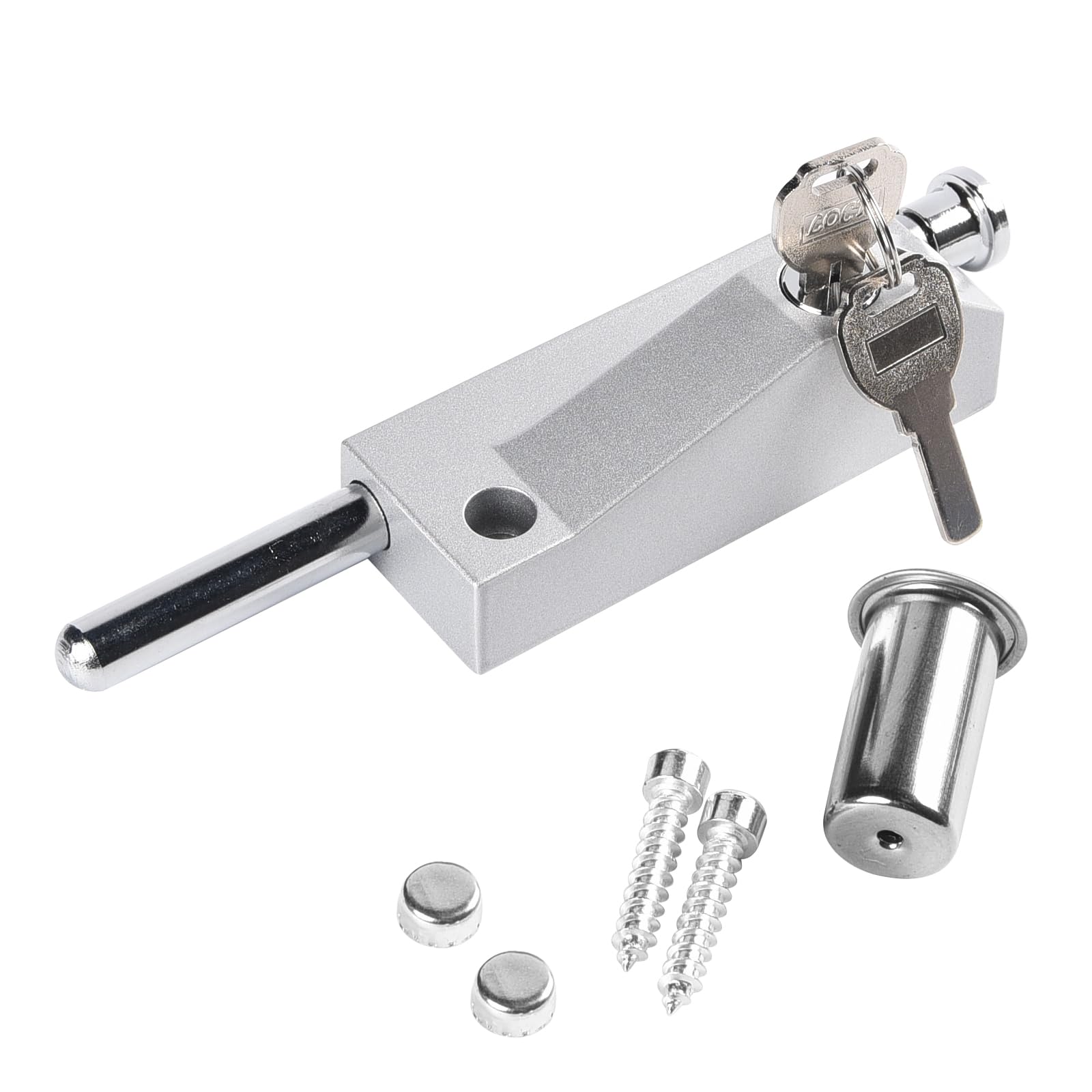 Multi-Purpose Door Bolt, Garage Door Lock, Gate Bolt Lock, Shed Lock, Universal Door Lock, Supplied with 2 Keys, for Internal and External Use, Matte Silver