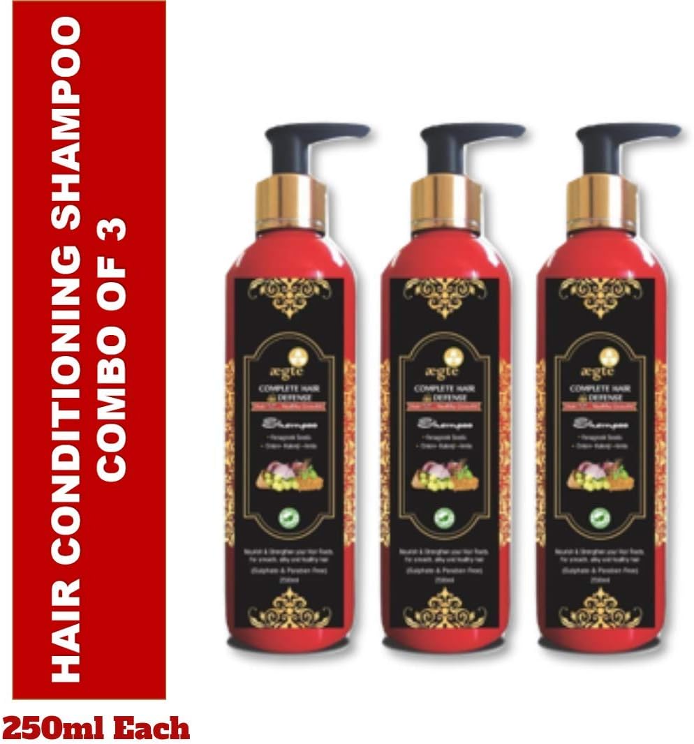 Aegte Natural Hair Conditioning Shampoo Enriched with Red Onion, Fenugreek Seeds, Kalonji & Amla - 250ml - Pack of 3