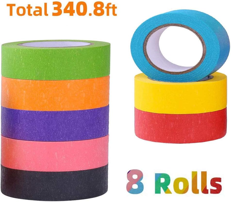 Coloured Tape for Craft, 8 rolls Rainbow Colour Masking Tape Washi Tape