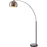 Teamson Home Arquer 68.1" Arc Floor Lamp for Living Rooms, Home Offices, Dining Rooms, Bedrooms with Faux Black Marble Base a
