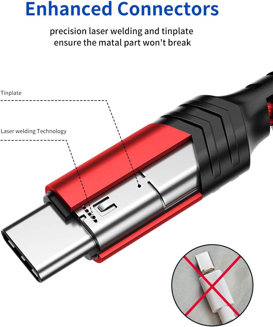 USB Type C Cable 3A Fast Charging, JSAUX (2-Pack 6.6ft+6.6ft) USB-A to USB-C Charge Braided Cord Compatible with Galaxy S10 S10E S9 S8 S20 Plus,Note 20 10 9 8 and Other USB C Charger (Red): Computers & Accessories