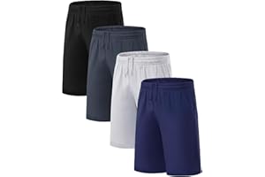 Mexholin 4 Pack Boy's Athletic Shorts Quick-Dry Basketball Shorts with Pockets Soft Soccer Running Gym Short for Kids Youth