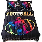 ADASMILE A & S Football Comforter Set Twin for Boys Kids American Football Bedding Sets 6 Pieces Sports Gaming Themed Bed in A Bag with Black Rugby Sheets and Pillowcases All Season Home Decor
