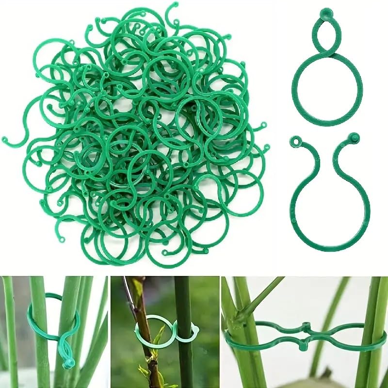 SANHIGHEND 100/200 PCS Plant Support Clips,Plant Fixing Clips for Climbing Plants,Plant Clips for Tomato Plant Support & Garden Vegetables, Support Growing,Reusable Garden Clips (100, Green-B)