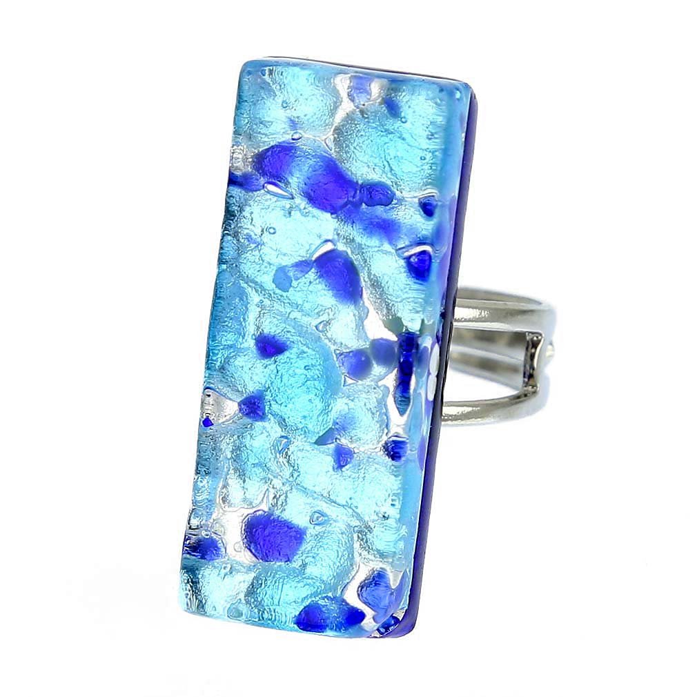 Glass Of Venice Murano Glass Venetian Reflections Rectangular Adjustable Ring - Aqua Blue