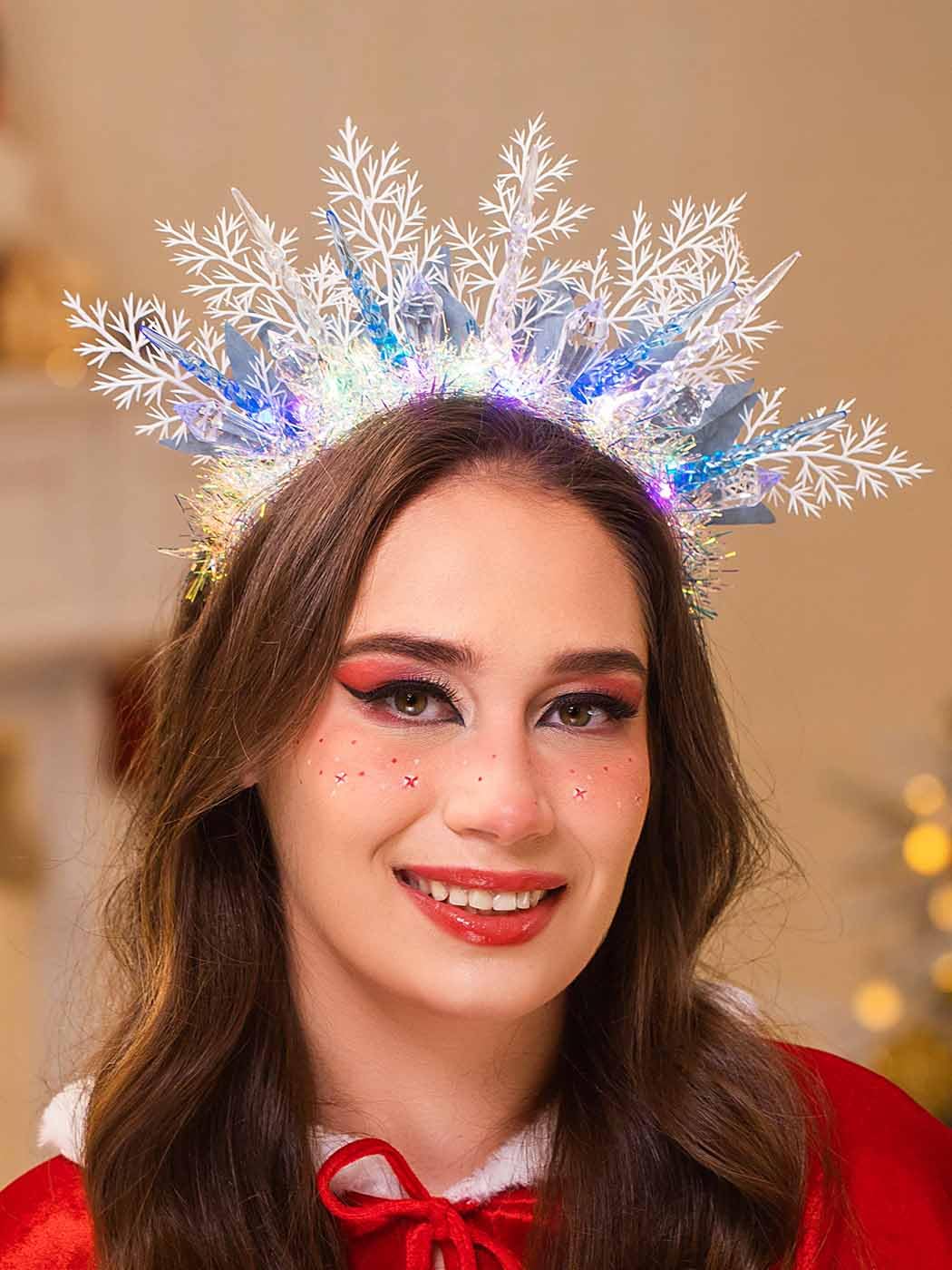 IYOU Light up Snowflake Headband Blue Leafs Icicle Hair Hoop Flashing Costume Festival Christmas Hair Accessories for Women