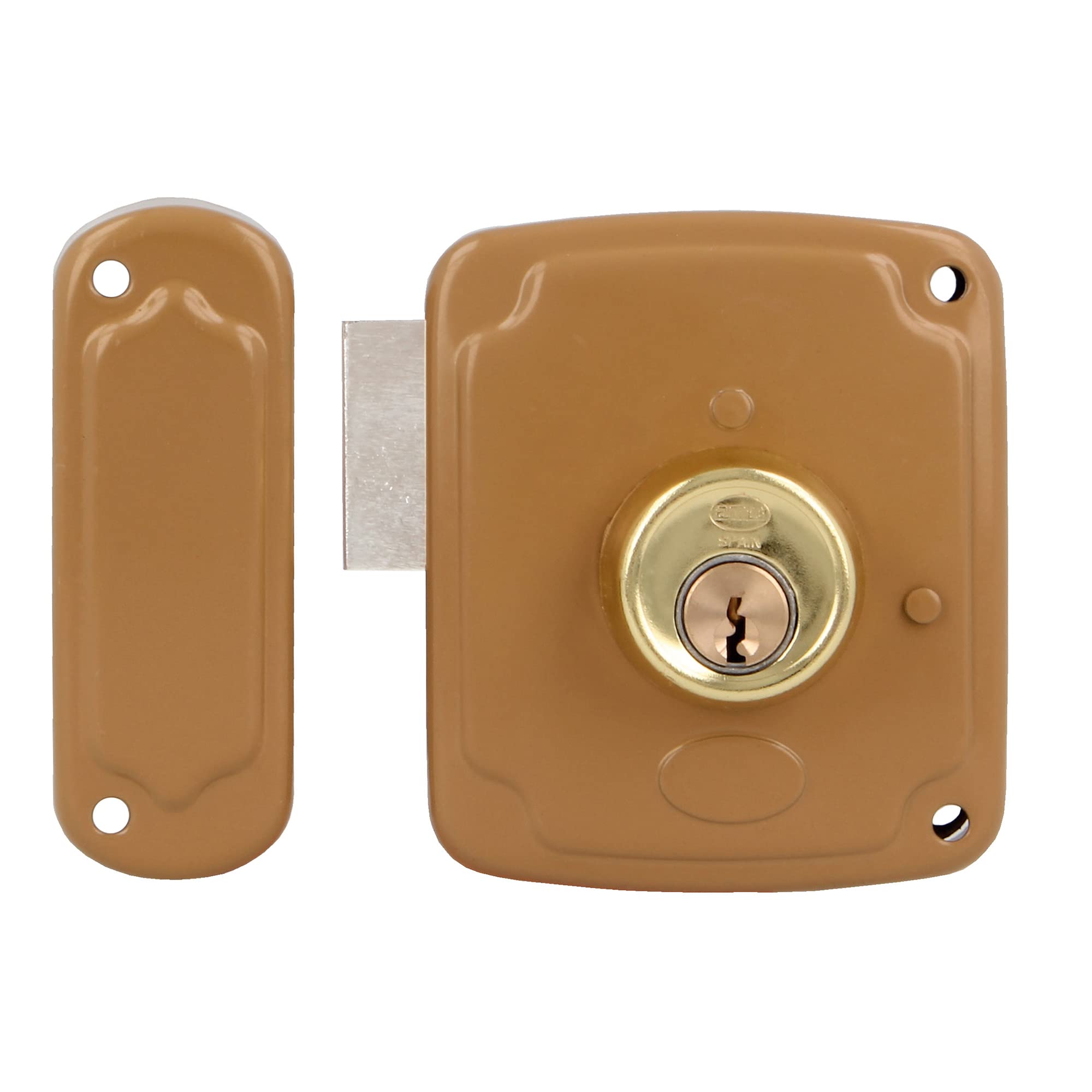 Amig - Left Overlap Lock with Lock Lever and Tab for Wooden Doors Mod. 72PU | 80 x 95 mm | Latch with Round Cylinder | Gold Steel