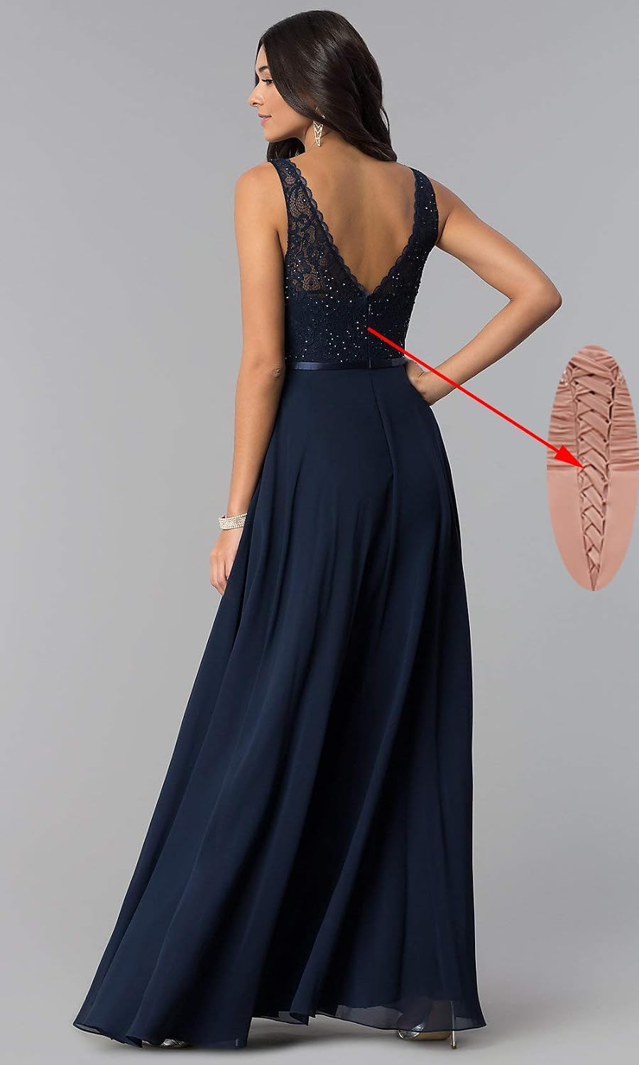 Womens A Line V Neck Lace Bodice 