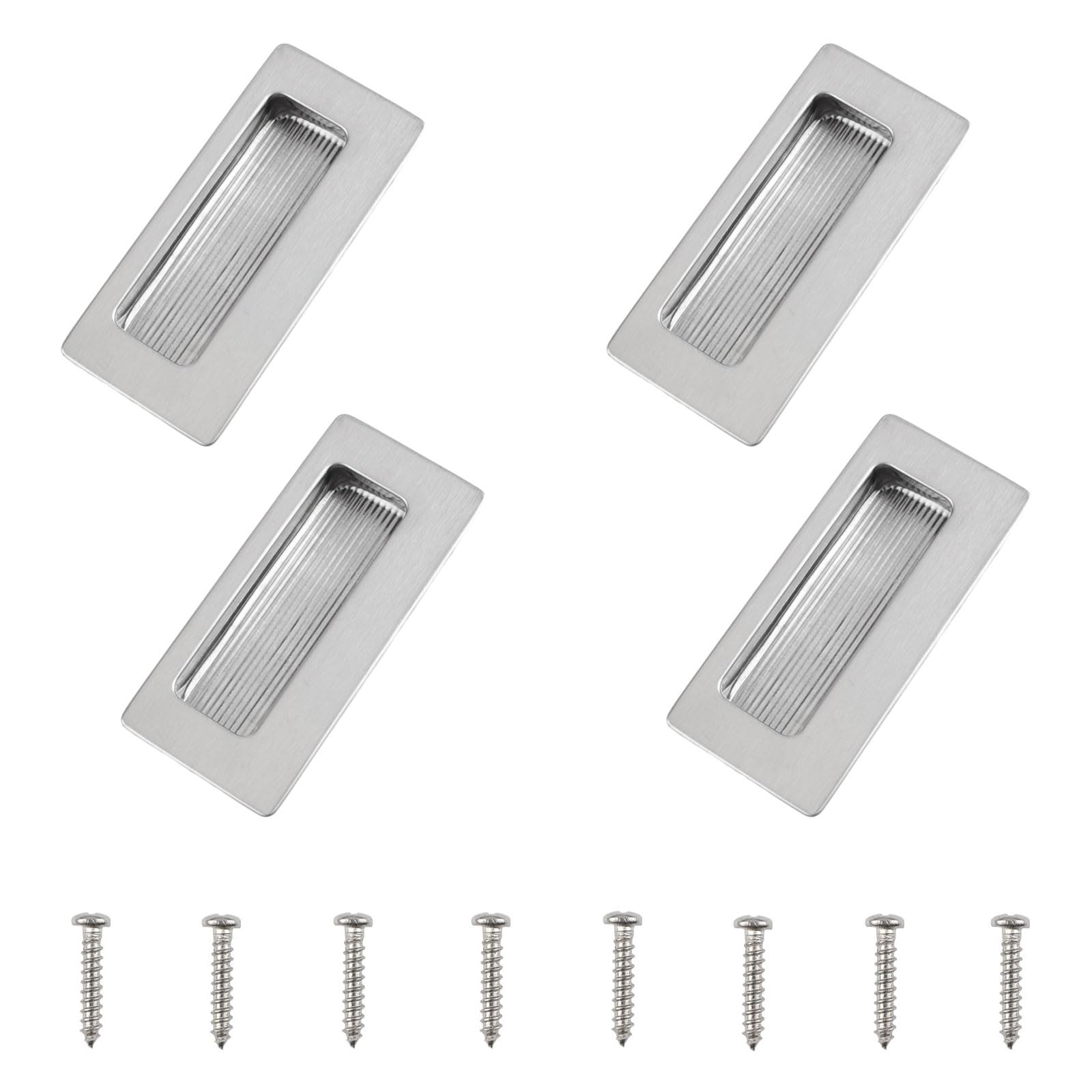 MOROBOR 4PCS Rectangular Concealed Recessed Pulls Handles, Finger Insert Sliding Door Handle with Screws, Stainless Steel Hidden Flush Pulls for Wardrobe Drawer (Brushed Silver/86mm) — image 1