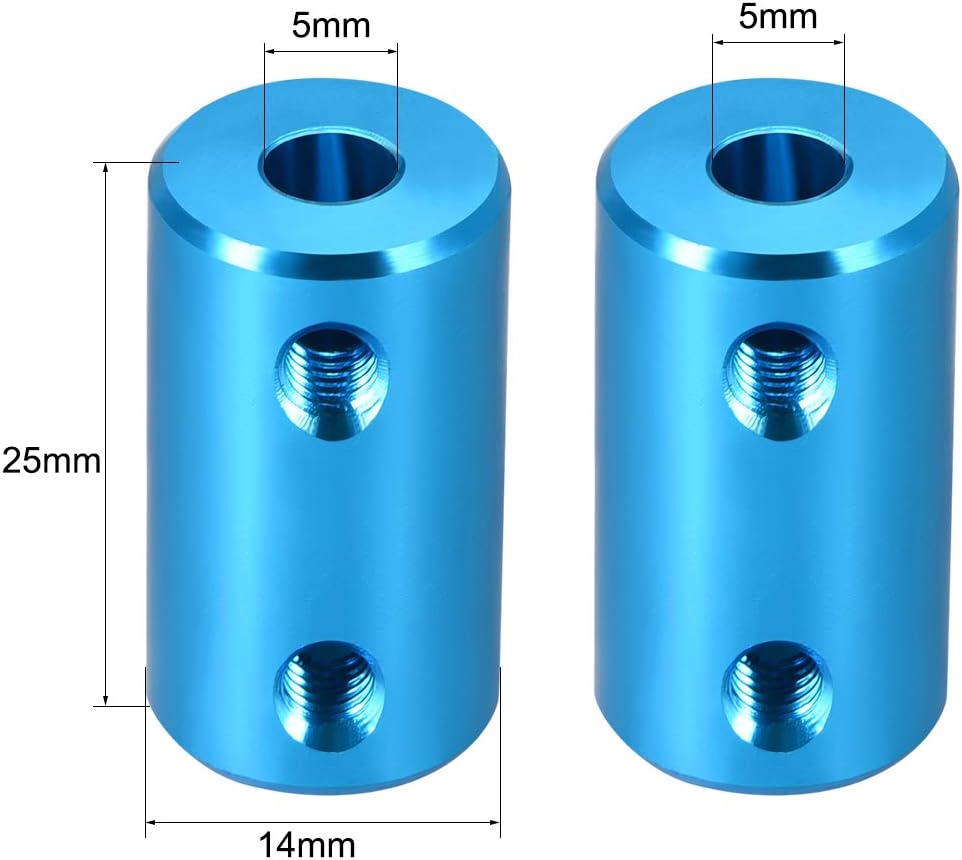 sourcing map 5mm to 5mm Bore Rigid Coupling Set Screw L25XD14 Aluminum Alloy,Shaft Coupler Connector,Motor Accessories,Blue - Image 4