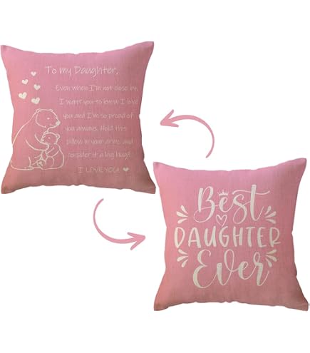 ULOVE 'Best Daughter Ever' Throw Pillow Cover - 18x18 Inch, Reversible Hug Gift For Birthday, Graduation, Thanksgiving (Orange) - View #12