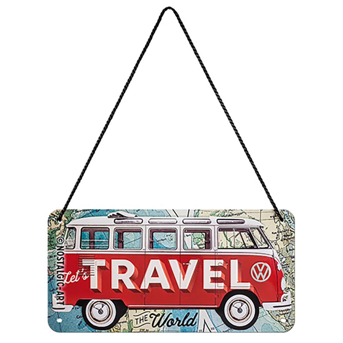Nostalgic-Art Retro Hanging Sign Volkswagen Bulli T1 –Travel The World – VW Bus Gift Idea, Metal Plaque, Vintage design for decoration, 10 x 20 cm, 28035