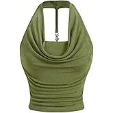 SOLY HUX Women's Halter Tops Draped Front Sleeveless Backless Y2K Crop Sexy Cami Tops Going Out Summer Outfits