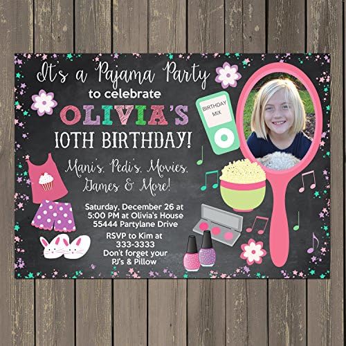 Slumber Party Invitation, Pajama Party Invitation, Girls Sleepover Birthday Party, PJ Party, Chalkboard Invite, Photo Invitation