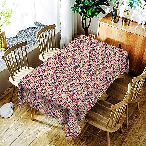 XXANS Custom Tablecloth,Geometric,Grid Design Checkered Squares with Colorful Bullseye Circles Doodle Style Image,Party Decorations Table Cover Cloth,W54x72L Multicolor