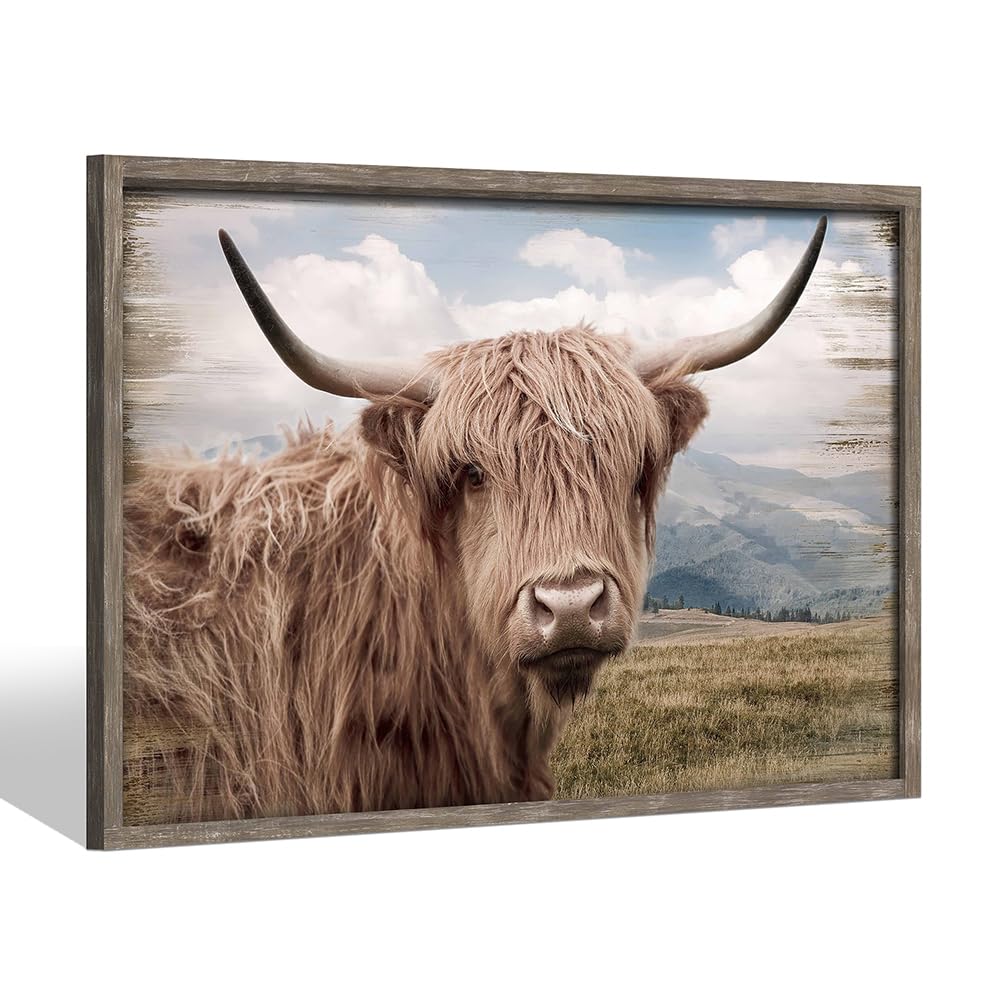 Upgrade Your 24x16 Inches 'Natural Rustic Highland Cow' Canvas To 36x24 Inches main image 1