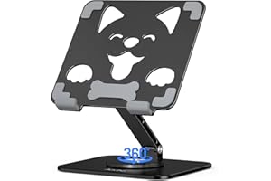Aoviho Tablet Stand for iPad with 360° Rotating Base – Aluminum Adjustable Tablet Stand for Desk, Cute Dog Design Holder for 