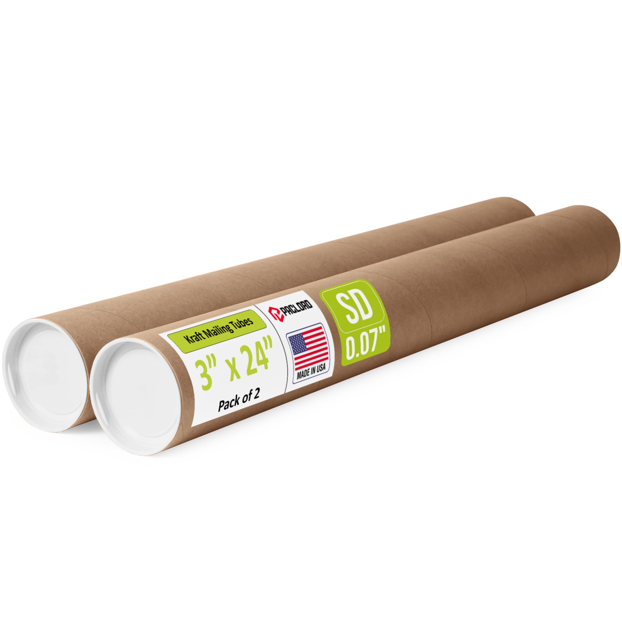 Photo 1 of 3" x 24" Reinforced Kraft Paper Mailing Tubes, Pack of 2 Tubes with 2 Caps Each – USPS Approved Poster Tube – Made in USA Cardboard Tube for Shipping and Storing Posters, Prints, Artwork, or Documents