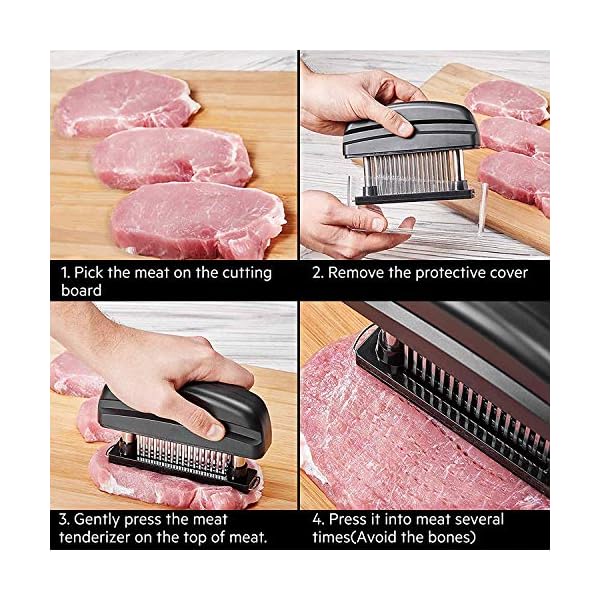 Happy-Fox-Meat-Tenderizer-Needle48-Stainless-Steel-Sharp-Blade-Meat-TenderiserProfessional-Commercial-Quality-Kitchen-Cooking-Tool-Meat-Tenderising-Tool-for-BeefSteakChickenPork Happy Fox | Meat Tenderizer Needle,48 -pin Stainless Steel Sharp Blade, Used for Professional Kitchen Tender Meat Tools