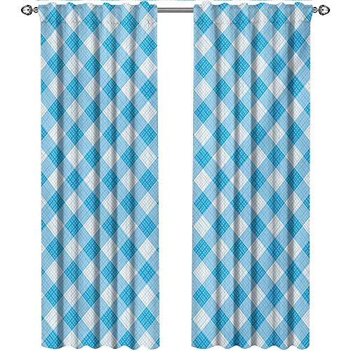 Shenglv Checkered Curtains Panels Blue And White Gingham Fabric