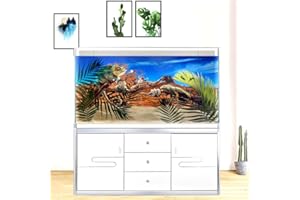 Pinpai 48X24 Inches Reptile Habitat Tank Background, Desert with Bush Tree Blue Sky Red Rock Terrarium Background Decor for Bearded Dragon, Durable Polyester Background with 8 EVA Double-Sided Tapes