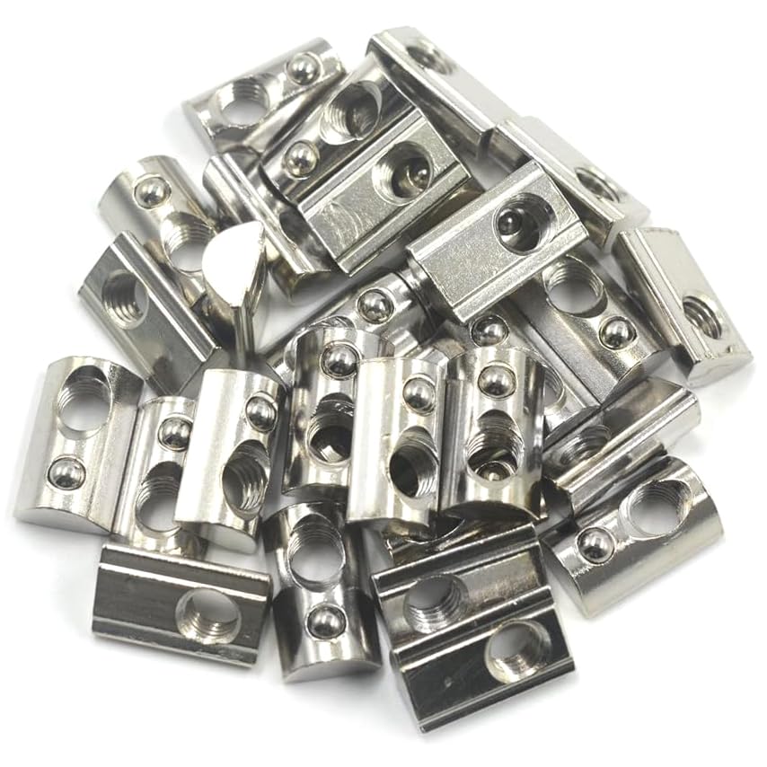 100pcs Carbon Steel Roll-in Spring M8 T-Nuts Profile T-Slot Nuts Ball Nut 8 fit for European Standard 4040 4080 Series Aluminum Profiles 8 mm Grooves