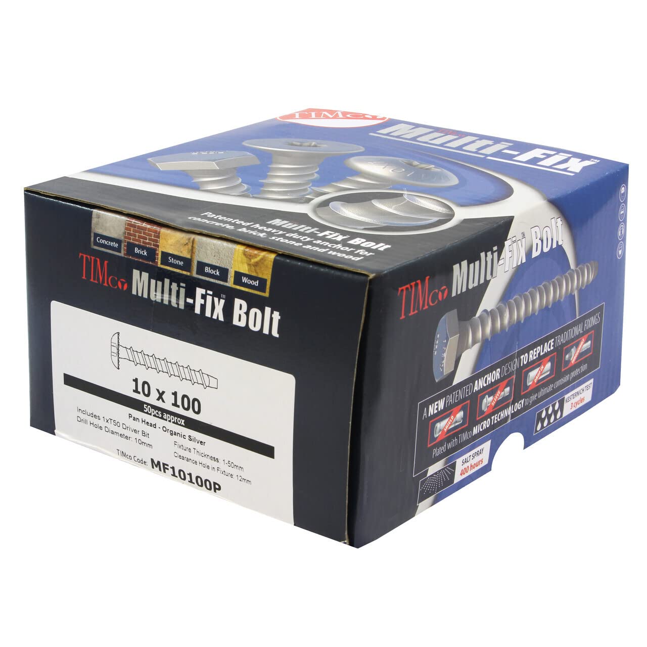 TIMCO Multi-Fix Bolt Pan Head Exterior Silver-8.0 x 100/M10 Masonry TX
