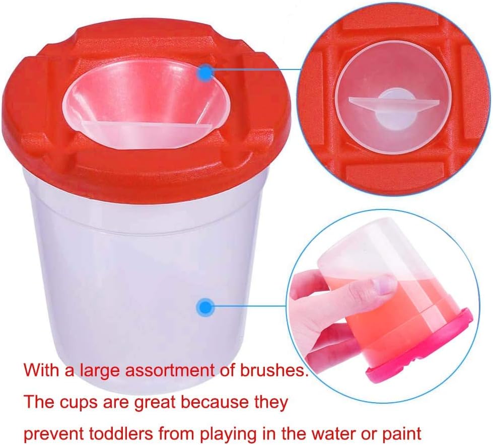 Jatidne Paint Cups with Lids and Paint Brushes for Kids Paint Assortment Childrens Paintbrushes Spill Proof Paint Cups Art Paint Set for Toddlers: Kitchen & Dining