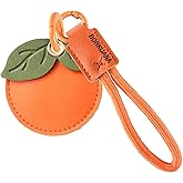 Leather Keychain Holder Case Compatible with AirTag,Cute Protective Cover with Keyring and Lanyard,Anti-Scratch Finder GPS Tracker Case for Wallet Keys,Bag,Pets(Persimmon)