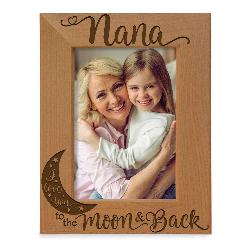 Kate Posh - Nana I Love You to The Moon and Back Engraved Natural Wood Picture Frame, for Grandma, Birthday Gifts, Best Grandma Ever, Granddaughter & Grandson (5x7-Vertical)