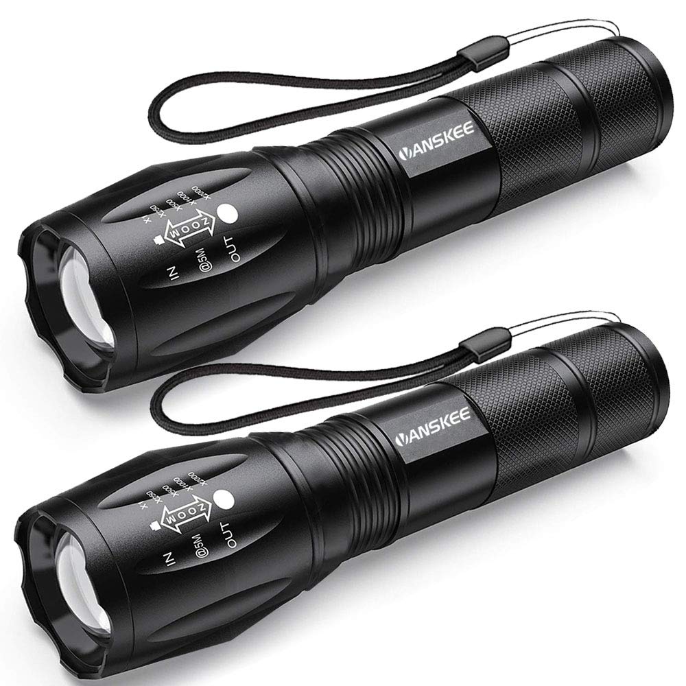2PCS LED Tactical Flashlight,Super Bright 1000 Lumen XML T6 LED Flashlights,5 Light Modes,Zoomable Portable Waterproof Flash Light for Camping,Outdoor,Emergency,Need 3 AAA Batteries (Not included)