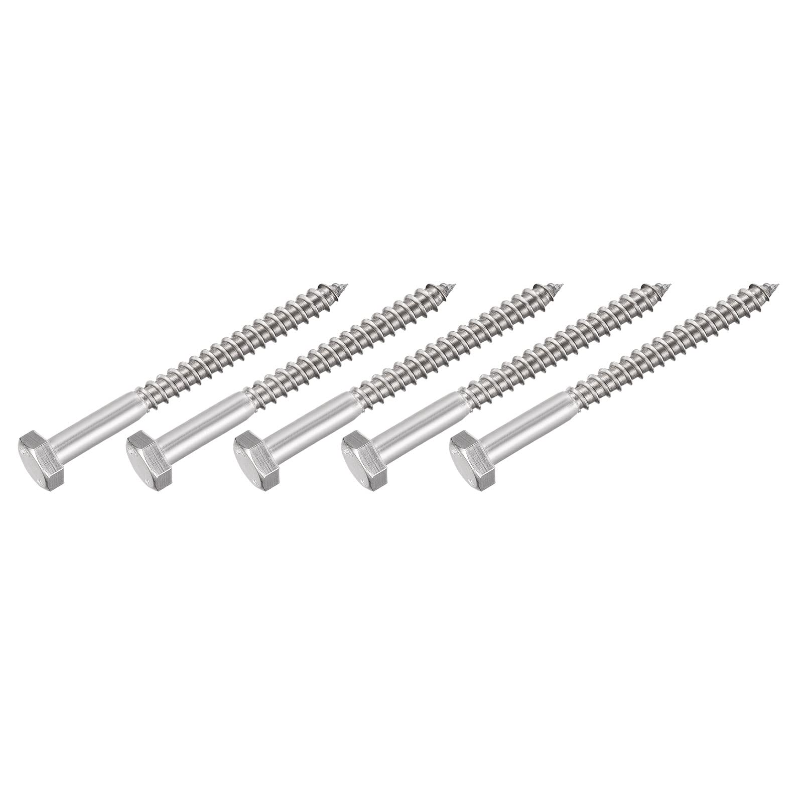 METALLIXITY Hex Lag Screws (M10x120mm)5Pcs, 304 Stainless Steel Self-Tapping Wood Bolts - for Household Applications