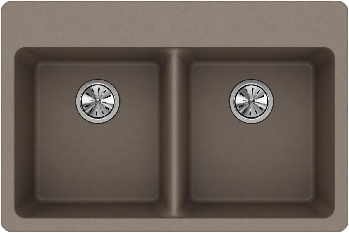 Elkay Quartz Classic ELG3322GR0 Greige Equal Double Bowl Top Mount Sink